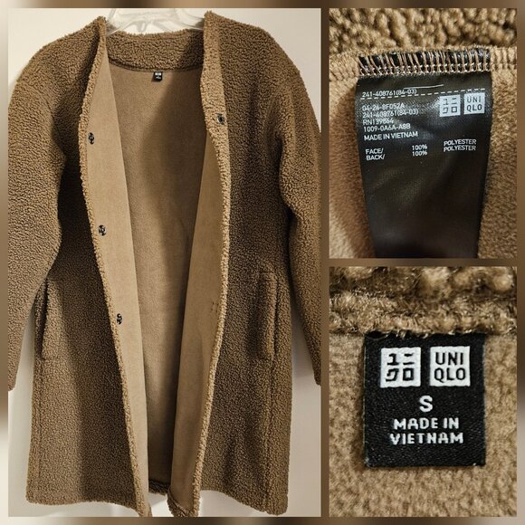 Uniqlo Womens Fleece Shepra Jacket Coat Brown Sz S - Picture 3 of 3